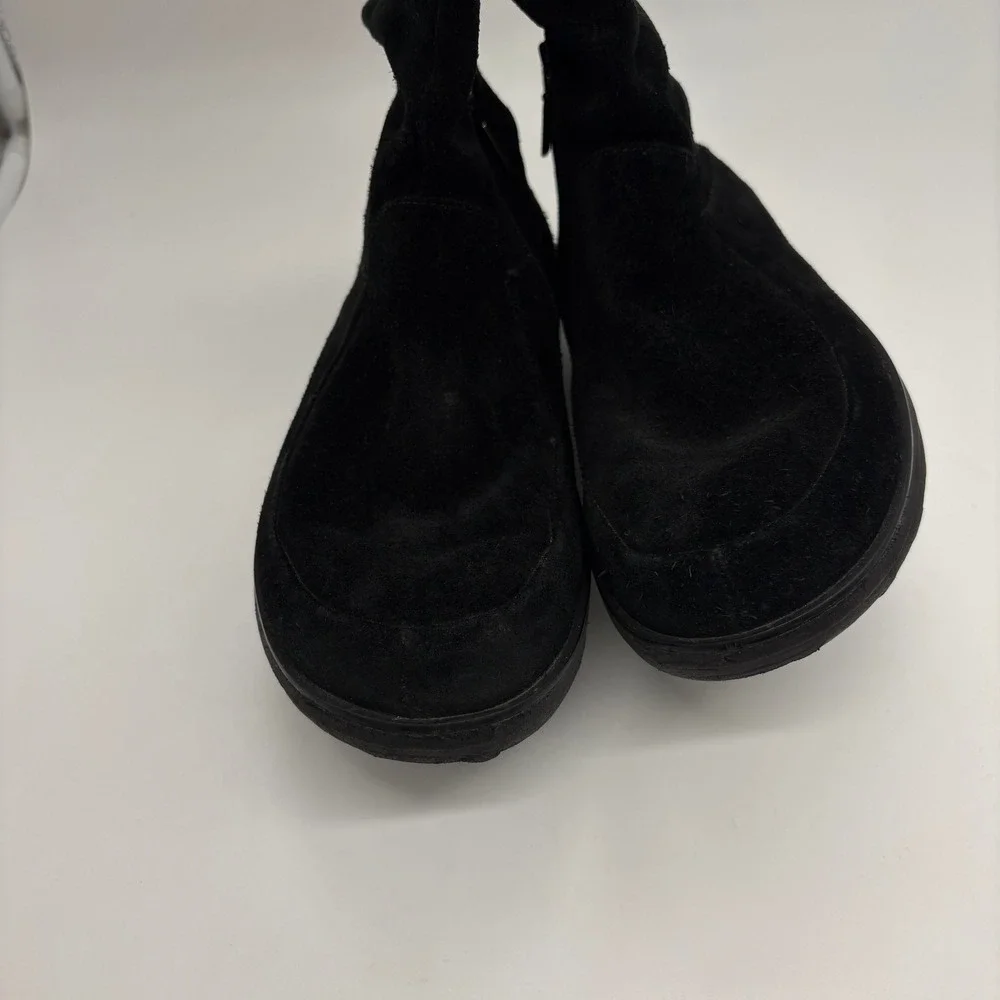 FitFlop Loaff Slouch Zip Mid Calf Boot Size 8 Black Suede Platform Comfort